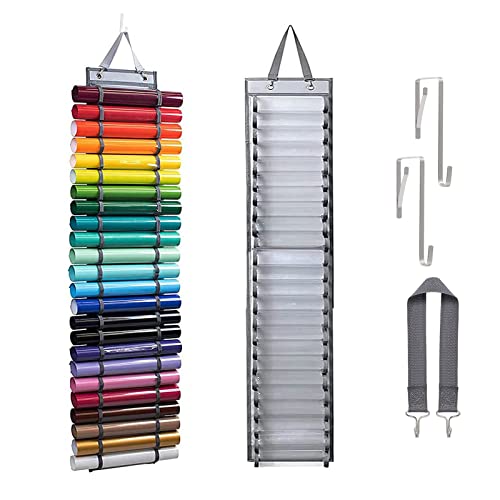 XHDIGI Vinyl-Rollen-Organizer, 24 Fächer, Vinyl-Aufbewahrungshalter, Handwerk über der Tür, Hängetasche für Wärmeübertragung, Papier, Geschenkpapier, Kreuzstich-Stickerei von XHDIGI