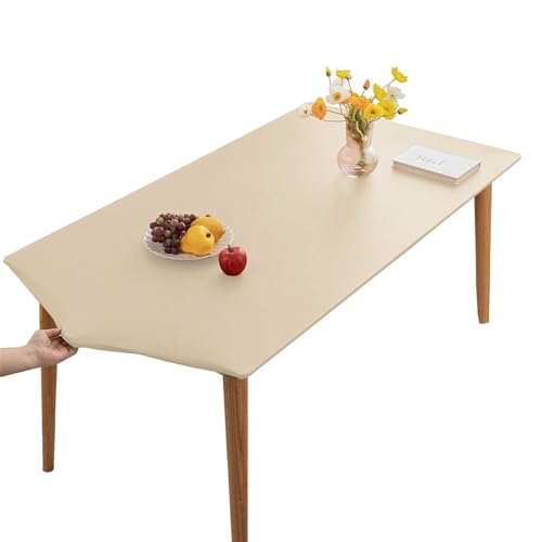 Tischdecke, Rechteckige Angepasste Tischdecke, PU-Leder Elastische Tischdecke, Elastische Tischdecke Abwischbare Tischdecke, Küche Und Esszimmer Tischdecke (Cremefarben,80X140cm) von XHDZSW