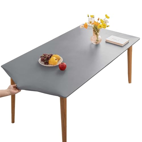 Tischdecke, Rechteckige Angepasste Tischdecke, PU-Leder Elastische Tischdecke, Elastische Tischdecke Abwischbare Tischdecke, Küche Und Esszimmer Tischdecke (Hellgrau,60X120cm) von XHDZSW