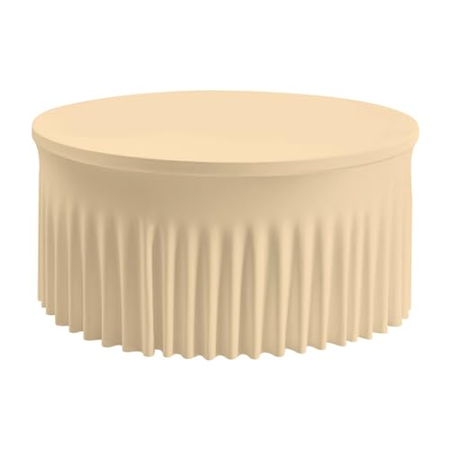 XHDZSW Dehnbare Spandex Runde Tischdecke, Runde Spandex Tischröcke, Stretch Tischdecke Deckel Mit Rock Für Hochzeit Funktionen, Geburtstagsfeiern, Ereignis Wohndeko (Beige,122cm/48) von XHDZSW