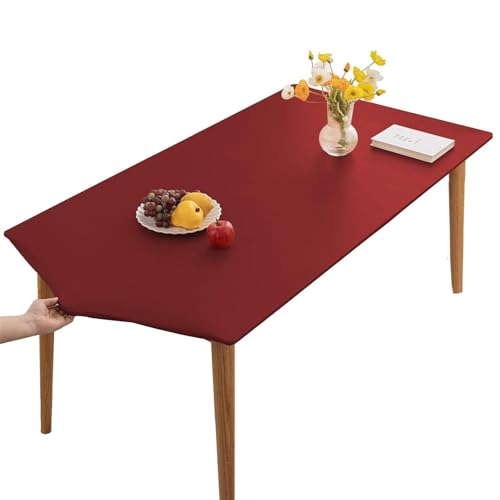 XHDZSW Tischdecke, Rechteckige Angepasste Tischdecke, PU-Leder Elastische Tischdecke, Elastische Tischdecke Abwischbare Tischdecke, Küche Und Esszimmer Tischdecke (Tiefrot,80x80cm) von XHDZSW