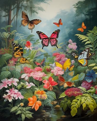 Malen nach Zahlen Kinder ab 14 Jahre Mädchen,Schmetterling auf Blumenstrauch,DIY malen nach zahlen für erwachsene für Geschenke und Home Wand Dekor-ohne Rahmen (40x50cm) von XHHZ