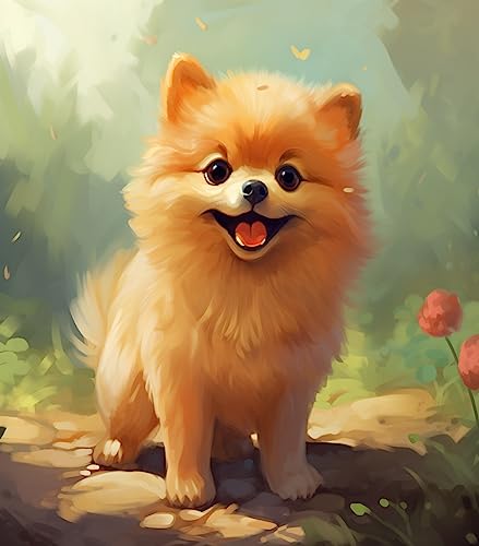 XHHZ Malen-nach-Zahlen-Set auf Leinwand, Pixel-Perfektion: 16'' x 20'' digitale Ölleinwand mit einem entzückenden Hund-Pommern von XHHZ