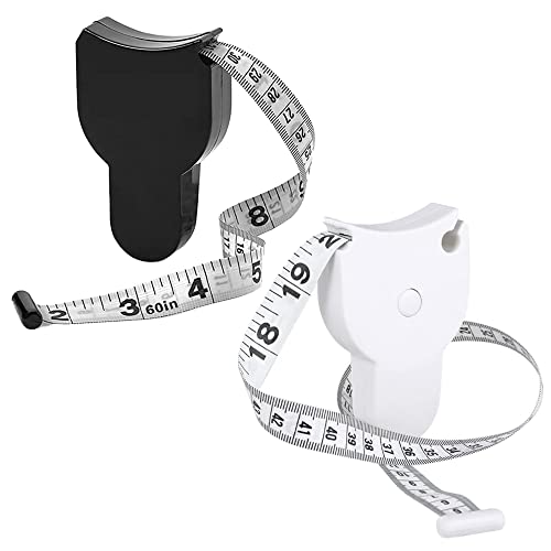 XHNFCU 2 Stück 60 Zoll / 150 CM Körpermaßband, Tragbares Multifunktionales Körpermaßband, Einziehbares Maßband zur Körpermessung, Verfolgung von Gewichtsverlust (Weiß + Schwarz) von XHNFCU
