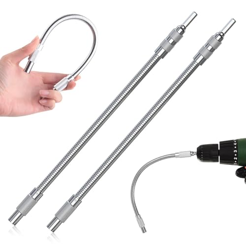 1/4 Zoll Biegsame Welle, 2 Stück 300mm Hex Shank Flexibler Verlängerung Biegsamen Extension Flexible Schaft Bit Bithalter für Schraubendreher Bohrmaschine (Silber) von XHNKEG