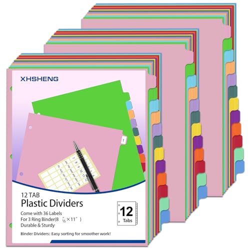 XHSHENG Trennblätter mit 12 Registern für 3-Ringordner, Kunststoff-Trennblätter mit Register, monatliche Trennblätter, 12 Registerkarten, Jan-Dez, Aktenregister, mehrfarbig, 3 Sets von XHSHENG