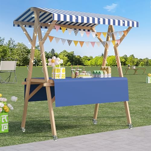 XHSMYXGS Klappbarer Straßenverkäufer-Ausstellungsständer, Marktstand aus Kiefernholz mit Markise und Rädern, Bastelmessen und Veranstaltungen (Blue L) von XHSMYXGS