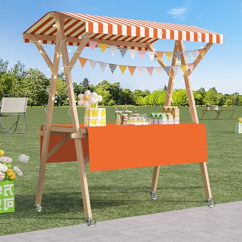 XHSMYXGS Klappbarer Straßenverkäufer-Ausstellungsständer, Marktstand aus Kiefernholz mit Markise und Rädern, Bastelmessen und Veranstaltungen (Orange L) von XHSMYXGS