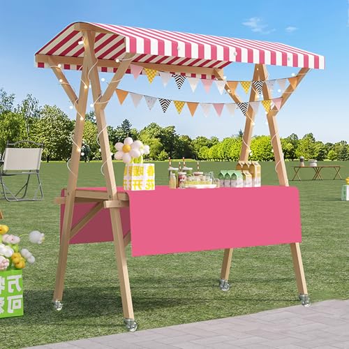 XHSMYXGS Klappbarer Straßenverkäufer-Ausstellungsständer, Marktstand aus Kiefernholz mit Markise und Rädern, Bastelmessen und Veranstaltungen (Pink L) von XHSMYXGS