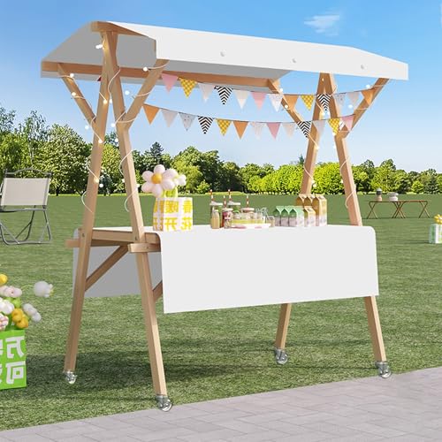 XHSMYXGS Klappbarer Straßenverkäufer-Ausstellungsständer, Marktstand aus Kiefernholz mit Markise und Rädern, Bastelmessen und Veranstaltungen (White S) von XHSMYXGS