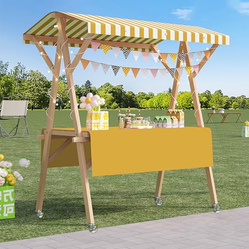 XHSMYXGS Klappbarer Straßenverkäufer-Ausstellungsständer, Marktstand aus Kiefernholz mit Markise und Rädern, Bastelmessen und Veranstaltungen (Yellow S) von XHSMYXGS