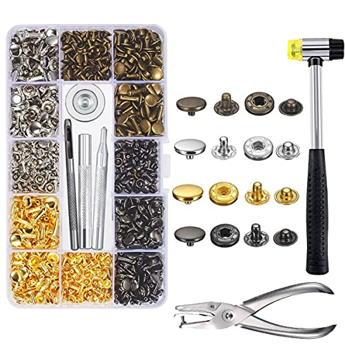 XHSP 120 Sets robustes Leder-Druckknöpfe-Set mit Hammerstanzer, 12 mm Metallknopf-Druckknöpfe mit 4 Setter-Werkzeugen, 4 farbige Lederknöpfe für Kleidung, Jacken, Jeans, Taschen von XHSP