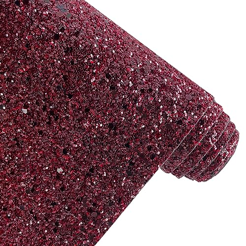 XHT 30 x 135 cm Glitzer Pailletten Kunstleder, Glitzerstoff Zuschnitt, Glitzernder Stoff für DIY-Basteln und Nähen. (Dunkelrot) von XHT