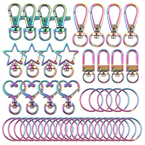 Regenbogen-Schlüsselband, Karabinerhaken mit Schlüsselringen, 40 Stück, 5 Stile Karabinerverschlüsse für Schlüsselanhänger, Geldbörse, Schmuckherstellung Regenbogen-Schlüsselband, Karabinerhaken mit Schlüsselringen, 40 Stück, 5 Stile Karabinerverschlüsse für Schlüsselanhänger, Geldbörse, Schmuckherstellung von XHWUDI