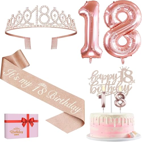 18 Geburtstag Deko, Happy Birthday 18, Geburtstag Krone für Mädchen 18 Jahre 18 Geburtstag Deko, Happy Birthday 18, Geburtstag Krone für Mädchen 18 Jahre von XHYASD