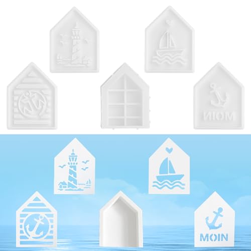 XHYASD 5 Stück Silikonformen Gießformen Häuser, 3D Mini Silikonform Haus, DIY Silikon Gießform Haus Leuchtturm, Maritim Anker, für Seife Gips Harz XHYASD 5 Stück Silikonformen Gießformen Häuser, 3D Mini Silikonform Haus, DIY Silikon Gießform Haus Leuchtturm, Maritim Anker, für Seife Gips Harz von XHYASD