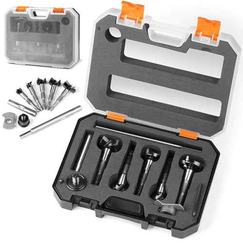 XHYASD Multifunktionales ForstnerBohrer Set, 5tlg Forstner Bohrer für Holz mit Aufbewahrungskoffer, Tiefenanschlag Verlängerung M10-Verbindungsstange Holzbohrer für Holz und Hartholz 15/20/25/30/35mm von XHYASD