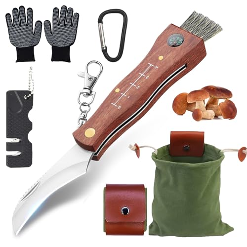 XHYASD Pilzmesser mit Bürste, Tragbar Pilzsammler Set, Edelstahl Klapp Pilzmesser für Den Außenbereich mit Handschuhe Pilztasche Scheide Schleifstein Kompass und Karabiner XHYASD Pilzmesser mit Bürste, Tragbar Pilzsammler Set, Edelstahl Klapp Pilzmesser für Den Außenbereich mit Handschuhe Pilztasche Scheide Schleifstein Kompass und Karabiner von XHYASD