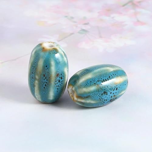 XHYXWN 30 Stück 20 x 13 mm glasierte Keramikperlen mit Wassermelonenstruktur, Bunte Vintage-Keramikperlen, für die Herstellung von DIY-Armbändern, Halsketten und Anhängern von XHYXWN
