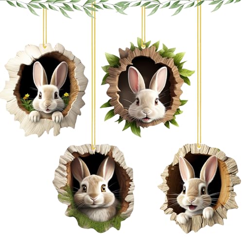 Osteranhänger Hase, 4 Stück Osterschmuck zum Aufhängen, Osterdeko Zum Aufhängen, Acryl Anhänger Ostern, Osterhase Deko, Osterhase Anhänger für Ostern Deko und Geschenk von XIABYAYU