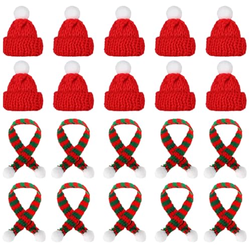 XIABYAYU Mini Weihnachtsmütze, 20 Stück Nikolausmütze Klein, Mini Weihnachten Schal, Weinflasche Strickschal, Kleine Weihnachtsmütze, Mini Strickmütze für Weinflasche, Puppenhaus XIABYAYU Mini Weihnachtsmütze, 20 Stück Nikolausmütze Klein, Mini Weihnachten Schal, Weinflasche Strickschal, Kleine Weihnachtsmütze, Mini Strickmütze für Weinflasche, Puppenhaus von XIABYAYU