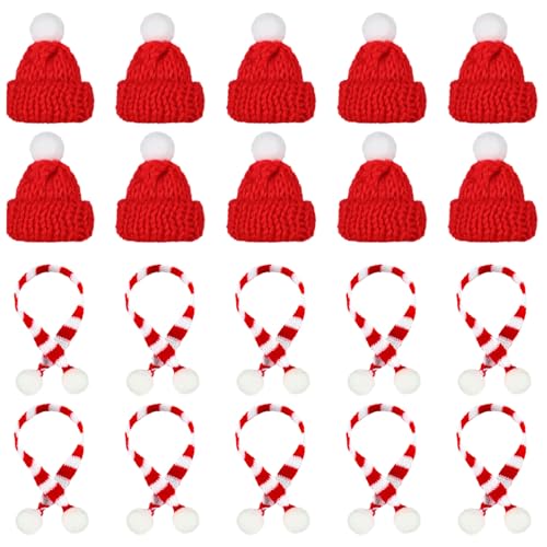 XIABYAYU Mini Weihnachtsmütze, 20 Stück Nikolausmütze Klein, Mini Weihnachten Schal, Weinflasche Strickschal, Kleine Weihnachtsmütze, Mini Strickmütze für Weinflasche, Puppenhaus XIABYAYU Mini Weihnachtsmütze, 20 Stück Nikolausmütze Klein, Mini Weihnachten Schal, Weinflasche Strickschal, Kleine Weihnachtsmütze, Mini Strickmütze für Weinflasche, Puppenhaus von XIABYAYU