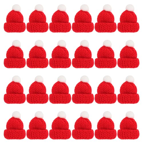 XIABYAYU Mini Weihnachtsmütze, 24 Stück Mini Strickmütze des Weihnachten, Nikolausmütze Klein, Kleine Weihnachtsmütze für Weihnachten Weinflasche, Puppenhaus, Weihnachtsfeiern von XIABYAYU