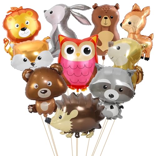 Folienballon Waldtiere, XIACIBDUS 10 Stück Hirsch Eule Waschbär Eichhörnchen Luftballon, Tierische Folienballons, Helium Ballons Tiere, Waldtiere Ballon für Kinder Geburtstag Party Deko Geschenk von XIACIBDUS