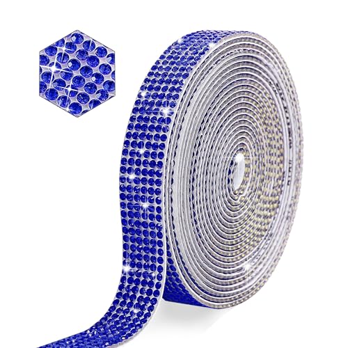 DIY Diamant Band, 270 CM Kristall Strass Diamant Band, Selbstklebende Kristall Strass, Glitzersteine Selbstklebend, Strassband Selbstklebend für Vasen, Notizbücher, Gepäck, Partys (Dunkelblau) von XIAGAW