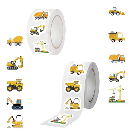 1000 Stück Auto Bagger Aufkleber für Kinder 10 Muster Baustelle Bagger Sticker Fahrzeug Traktor Deko Sticker für Kindergeburtstag Gastgeschenke Party von XIANGJIEU
