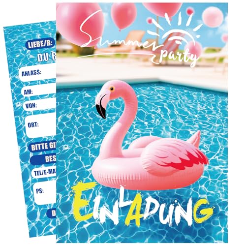 XIANGLONGY 12 Stück Poolparty Einladungskarten, Flamingo Einladungskarten Kindergeburtstag Junge Mädchen, Summer Party Einladung von XIANGLONGY