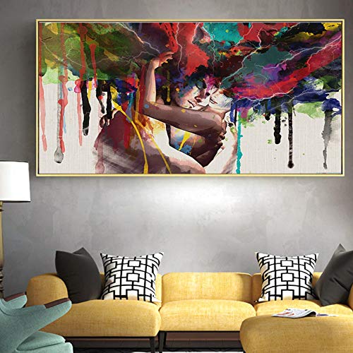 Buntes Paar umarmt Bilder Abstrakte Männer und Frauen Liebe Poster und Drucke Leinwand Gemälde Schlafzimmer Wand ecor 83x165cm Rahmenlos von XIANGMAN