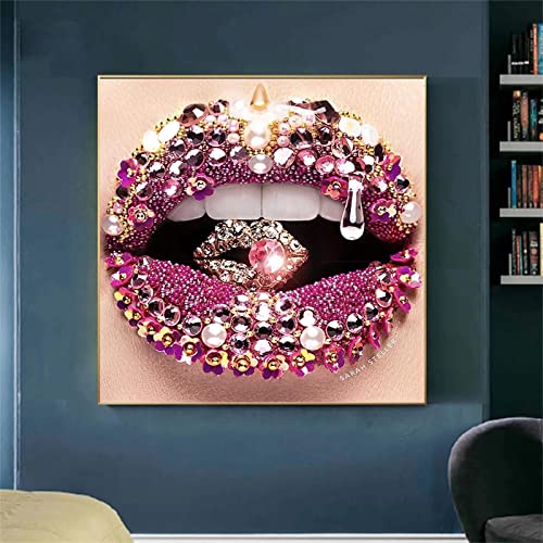 Sexy Bohrer, Piercing, Lippen, Druck auf Leinwand, Frau, Mund, Poster und Drucke, moderne Wandkunst, dekorative Bilder für Schlafzimmer, 80 x 80 cm, rahmenlos Sexy Bohrer, Piercing, Lippen, Druck auf Leinwand, Frau, Mund, Poster und Drucke, moderne Wandkunst, dekorative Bilder für Schlafzimmer, 80 x 80 cm, rahmenlos von XIANGMAN