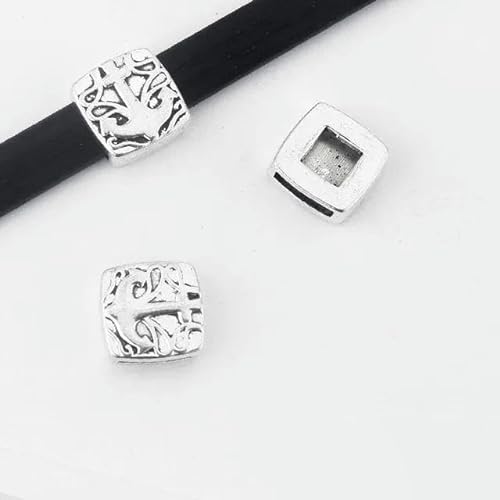 10 Stück quadratische Abstandsperlen, 10 x 2 mm Loch, für die Herstellung von flachem Lederband, Halskette, Armband, Schmuck, DIY-Anker von XIANGN