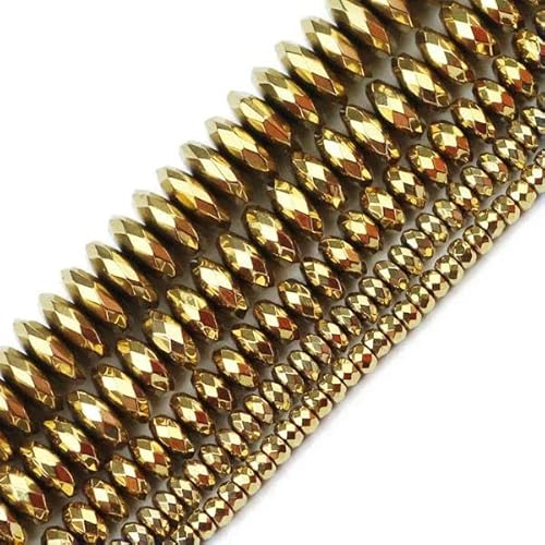 Facettierter, flacher, runder Hämatit, goldfarbener Naturstein, 3/4/6/8/10 mm, lose Distanzperlen für die Herstellung von Schmuckarmbändern zum Selbermachen, Gold, 4 mm, 100 Stück Facettierter, flacher, runder Hämatit, goldfarbener Naturstein, 3/4/6/8/10 mm, lose Distanzperlen für die Herstellung von Schmuckarmbändern zum Selbermachen, Gold, 4 mm, 100 Stück von XIANGN