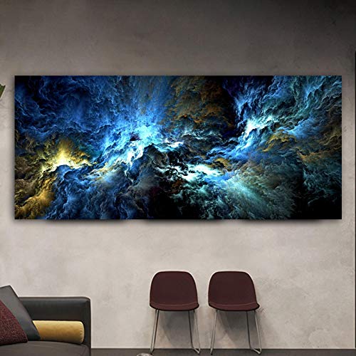 Abstrakter Himmel Wolke Leinwand Gemälde Blau Schwarz Wandbild Für Wohnzimmer Moderne Kunst Poster Und Druck Wohnkultur 55x120cm(22''x47'') Ungerahmt von XIANGPEIFBH