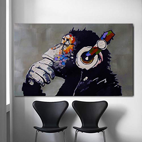 Leinwand Gemälde Denken Gorilla Ölgemälde DJ Affe Wandkunst Bilder für Wohnzimmer Tier Leinwand Wohnkultur 80x120cm(32x47inch) ungerahmt von XIANGPEIFBH