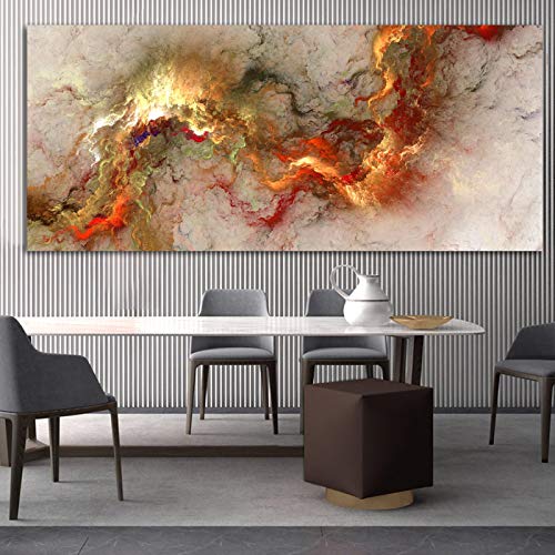 Poster und Drucke Cool Cloud Abstrakte Malerei Orange Landschaft Wandbild für Wohnzimmer Leinwand Moderne Kunst 80 x 160 cm (32''x63'') Innenrahmen von XIANGPEIFBH