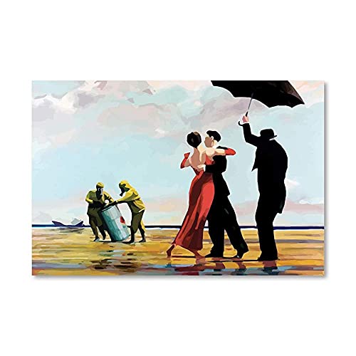 XIANGPEIFBH Banksy Wandkunst Bilder Strand Leinwand Gemälde Paar tanzende Poster und Drucke für Wohnzimmer Wanddekoration 40x65cm (16x26inch) ungerahmt von XIANGPEIFBH