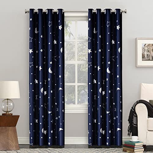 XIANGPEIFBH Glänzende Sterne Mond Verdunkelungsvorhänge für Kinderzimmer Kinderzimmer Schlafzimmer Jalousien Vorhänge Wohnzimmer Benutzerdefinierte Größe 100 (B) x (H) 110 cm x 2 Stück von XIANGPEIFBH