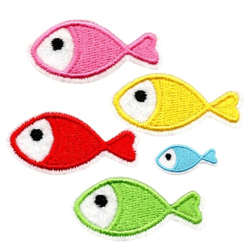 XIANMY Bestickte Flicken in Fischform, zum Aufbügeln, Reparatur-Abzeichen für Kleidung, T-Shirts, Jacken, Jeans, Taschen, Hüte, DIY-Zubehör, 5 Stück von XIANMY