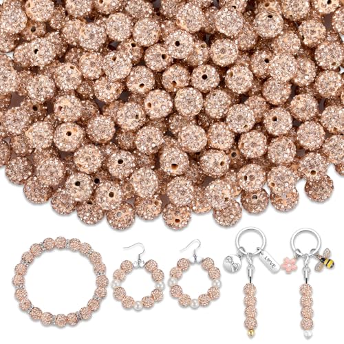 XIANNVXI 10mm Sekt Perlen Set Strass Glitzerperlen zum Auffädeln Perlen für Armbänder Ohrringe Kette DIY Schmuckherstellung Disco Strasssteine Perlenset (100 Stück) von XIANNVXI