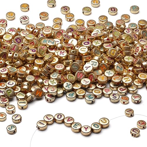 XIANNVXI 1500 Stück Buchstabenperlen Gold Perlen für Armbänder A-Z Perlen zum Auffädeln Buchstaben Perlen Set Acrylperlen Rund Schmuck DIY Set Herstellung 7mm 0.48lb (Gold Chakra Buchstabenperlen) von XIANNVXI