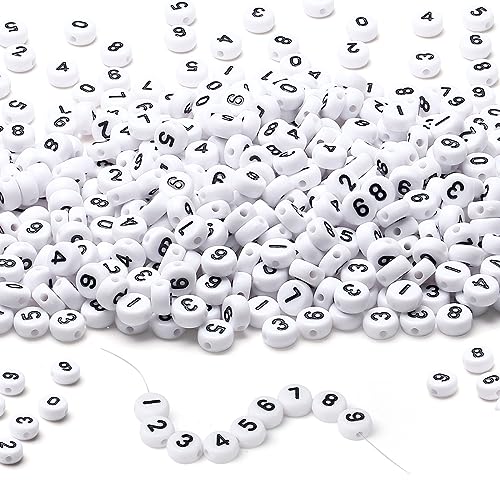 XIANNVXI 1500pc Zahlenperlen Perlen zum Auffädeln Weiss Armband Perlen Set Acryl Rund 0-9 Perlen zum Auffädeln DIY Schmuck Set Herstellung 0.48lb von XIANNVXI
