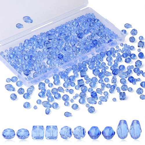 XIANNVXI 800 Stück Blau Glasperlen zum Auffädeln, Bastelperlen Set 4/6/8 mm Perlen zum Auffädeln, Glitzer Glasperlen für Armbänder Ohrringe Basteln DIY Schmuckherstellung (Blau Perlen) von XIANNVXI