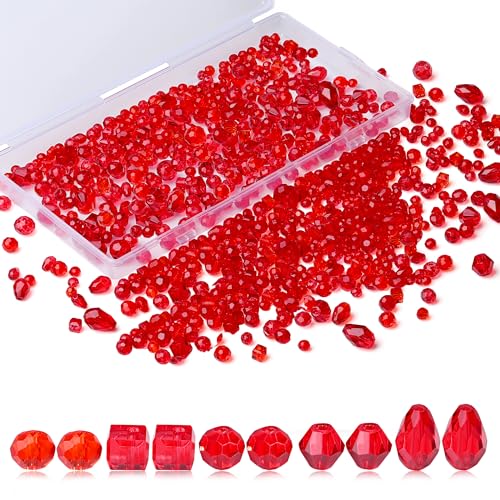 XIANNVXI 800 Stück Glasperlen zum Auffädeln, Rot Bastelperlen Set 4/6/8 mm Perlen zum Auffädeln, Glitzer Glasperlen für Armbänder Halsketten Ohrringe Basteln DIY Schmuckherstellung (Rot Perlen) von XIANNVXI