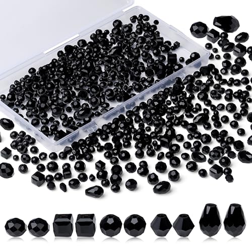 XIANNVXI 800 Stück Schwarz Glasperlen zum Auffädeln, Bastelperlen Set 4/6/8 mm Perlen zum Auffädeln, Glasperlen für Armbänder Halsketten Ohrringe Basteln DIY Schmuckherstellung (Schwarz Perlen) von XIANNVXI