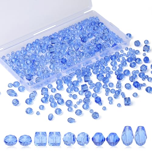 XIANNVXI 800 Stück facettierte Kristallperlen Glasperlen zum Basteln, 4/6/8 mm blaue Perlen, Glasperlen für Vasen, Glasperlen für Armbandherstellung zur Schmuckherstellung von XIANNVXI