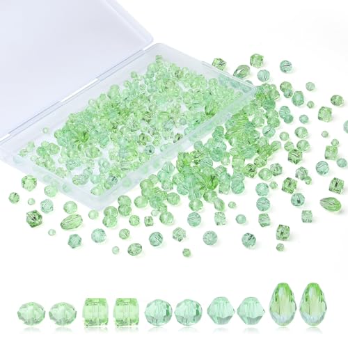 XIANNVXI 800 Stück facettierte Kristallperlen Glasperlen zum Basteln, 4/6/8 mm grüne Perlen, Glasperlen für Vasen, Glasperlen für Armbandherstellung zur Schmuckherstellung von XIANNVXI