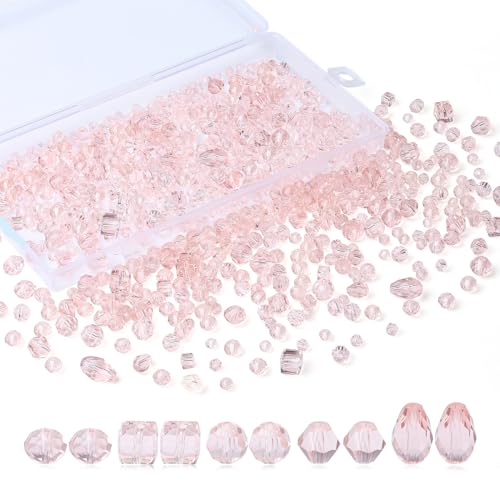 XIANNVXI 800 Stück facettierte Kristallperlen Glasperlen zum Basteln, 4/6/8 mm rosa Perlen, Glasperlen für Vasen, Glasperlen für Armbandherstellung zur Schmuckherstellung von XIANNVXI